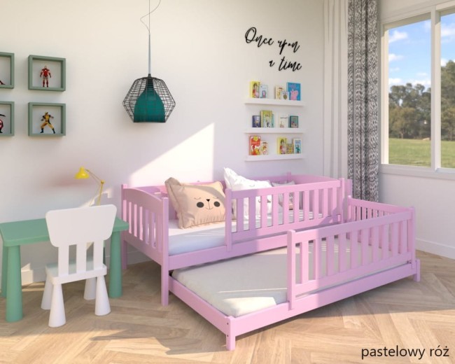 lozko podwojne niskie z wysokimi zabezpieczeniami Hania low w kolorze pastelowy róż od producenta  Valor Meble.jpg