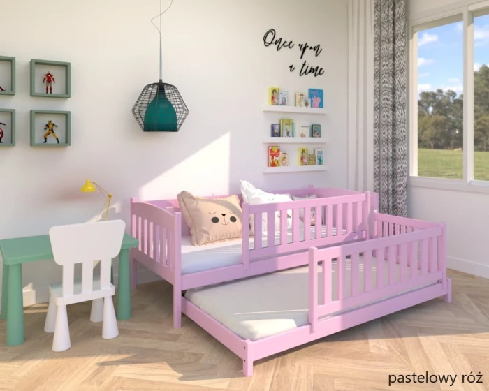 Łóżko wysuwane - Hania Low PREMIUM kolor pastelowy róż