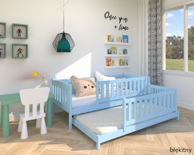 lozko podwojne niskie z wysokimi zabezpieczeniami Hania low w kolorze błekitnym od producenta  Valor Meble.jpg