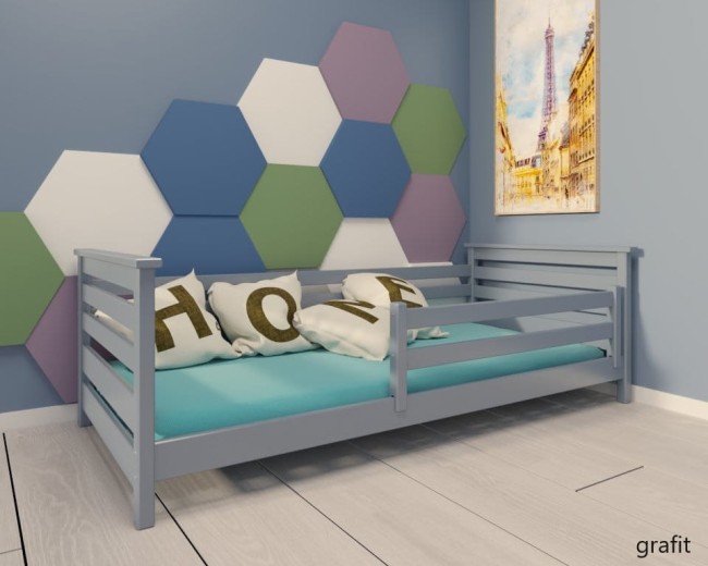 grafitowe łóżko dla dwulatka niskie Exit Low drewniane od producenta Valor Meble trwałe na lata z barierką zabezpieczającą.jpg