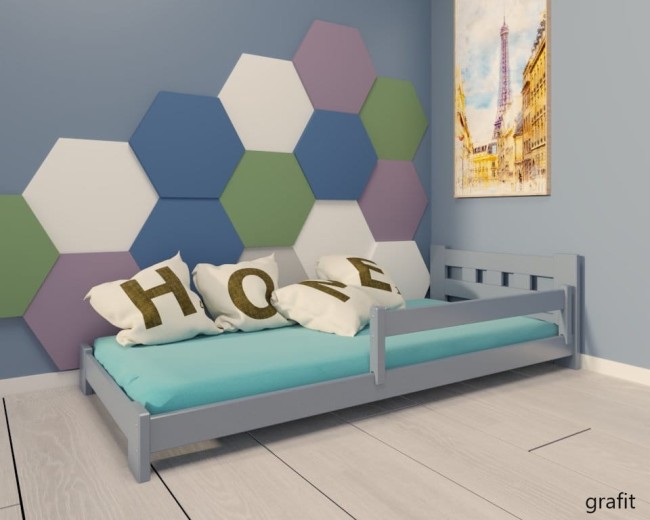 grafitowe  łóżko dla dwulatka Paweł Low niskie bezpieczne drewniane solidne z barierką ściągalną od producenta Valor Meble.jpg