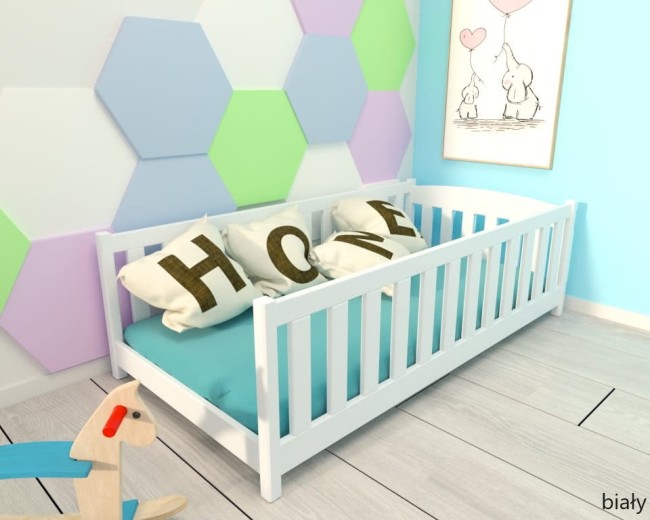 białe łóżeczko dla najmłodszych Beti ProSafe niskie drewniane bezpieczne, łóżeczko idealne dla dwulatka .jpg