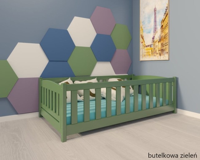 łóżeczko dla najmłodszych Beti ProSafe niskie drewniane bezpieczne, łóżeczko idealne dla dwulatka kolor butelkowa zieleń.jpg