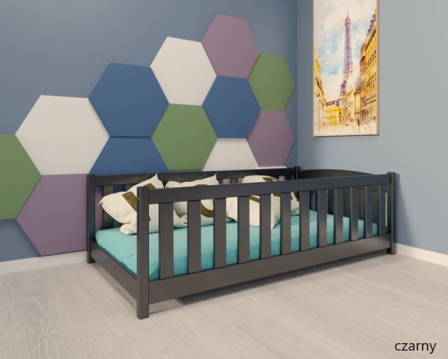 łóżeczko dla najmłodszych Beti ProSafe niskie drewniane bezpieczne, łóżeczko idealne dla dwulatka kolor czarny bez barierki.jpg