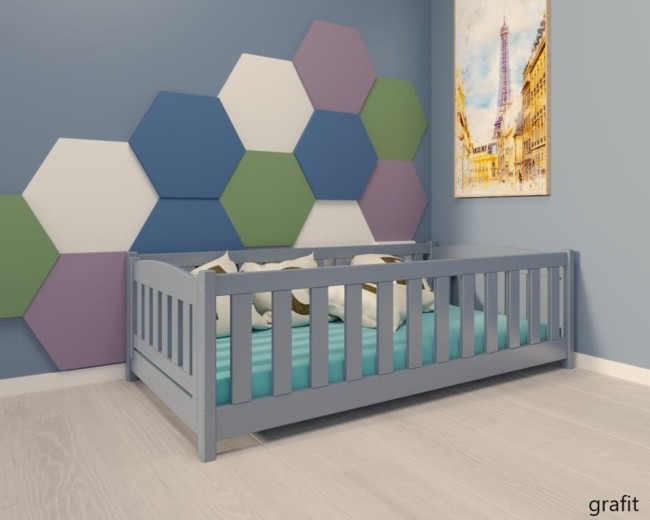 łóżeczko dla najmłodszych Beti ProSafe niskie drewniane bezpieczne, łóżeczko idealne dla dwulatka kolor grafit. jpg.jpg