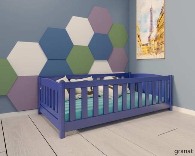 łóżeczko dla najmłodszych Beti ProSafe niskie drewniane bezpieczne, łóżeczko idealne dla dwulatka kolor granatowy.jpg