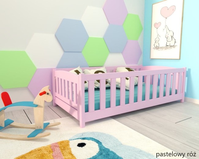 różowe łóżeczko dla małej dziewczynki Beti ProSafe niskie drewniane bezpieczne, łóżeczko idealne dla dwulatki kolor pastelowy .jpg