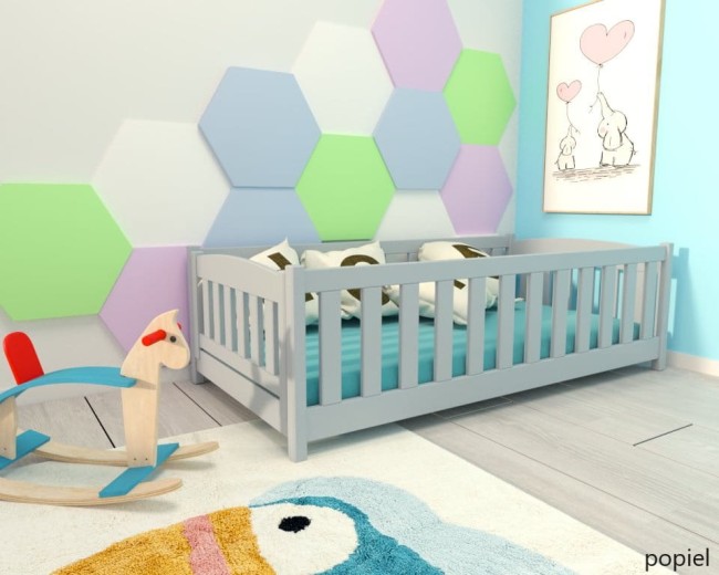 łóżeczko dla najmłodszych Beti ProSafe niskie drewniane bezpieczne, łóżeczko idealne dla dwulatka kolor popiel.jpg