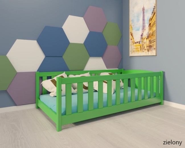 łóżeczko dla najmłodszych Beti ProSafe niskie drewniane bezpieczne, łóżeczko idealne dla dwulatka kolor zielony wersja bez barierki.jpg