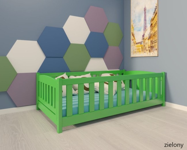 łóżeczko dla najmłodszych Beti ProSafe niskie drewniane bezpieczne, łóżeczko idealne dla dwulatka kolor zielony. jpg.jpg