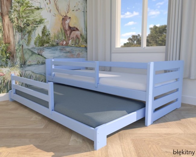 Łóżko dla rodzeństwa Zuzia Low wysuwane bezpieczne w całości wykonane z drewna sosnowego Premium . Trwałe wykonanie na lata.