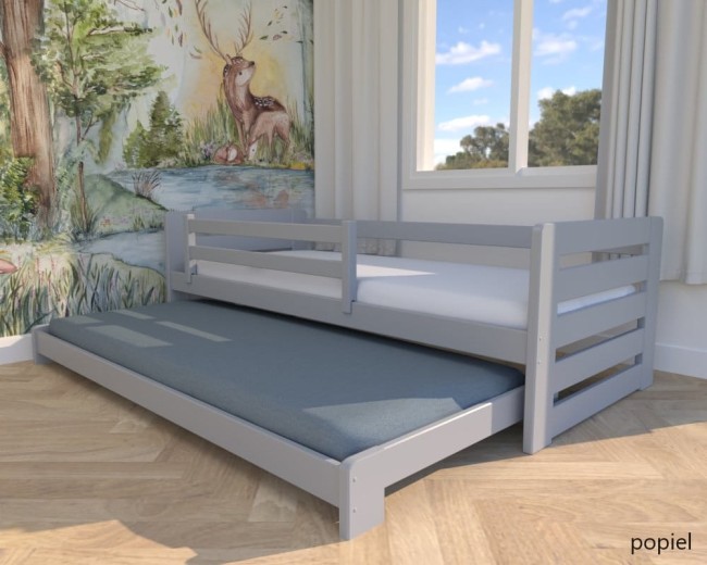 łóżko dla rodzeństwa Zuzia Low niskie łóżko podwójne od producenta Valor Meble łóżko wysuwane w kolorze popiel.jpg