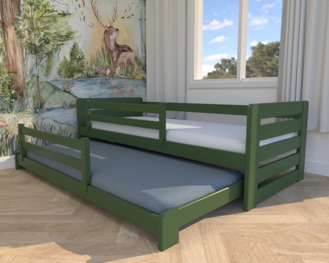 łóżko dla rodzeństwa Zuzia Low  niskie łóżko rozsuwane dla dwóch osób od od producenta Valor Meble łóżko dla dwulaków kolor butelkowa zieleń.jpg