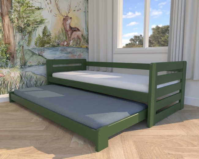niskie łóżko dla dwulaków łóżko dla rodzeństwa Zuzia Low  niskie łóżko rozsuwane dla dwóch osób od od producenta Valor Meble  kolor butelkowa zieleń.jpg