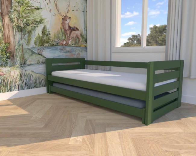 niskie łóżko dla dwulaków łóżko dla rodzeństwa Zuzia Low  niskie łóżko wysuwane dla dwóch osób od od producenta Valor Meble  kolor butelkowa zieleń.jpg