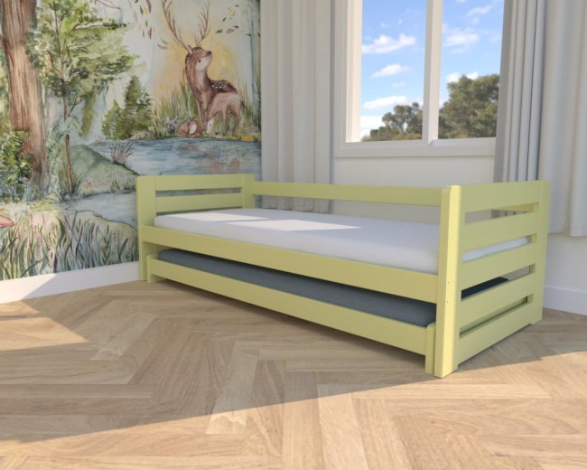niskie łóżeczko dla dwulatków Zuzia Low łóżko dla rodzeństwa wysuwane łózko dla chłopców od producenta Valor Meble pastlowy żołty kolor.jpg