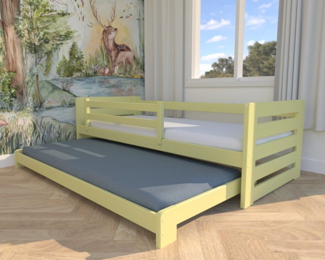 żółte łózko dla rodzeństwa Zuzia Low niskie łóżeczko rozsuwane dla braci, idelane łóżko dla dwulatków od producenta Valor Meble.jpg