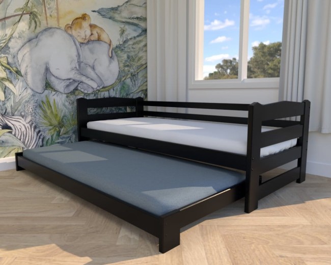 czarne łóżko dziecięce Sara Low, łózko dla dwulatków, niskie łóżko dla rodzeństwa, drewniane łóżko dwuosobowe, łóżko rozsuwane od Valor Meble.jpg