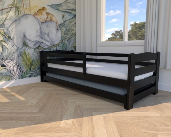 czarne niskie łóżko dziecięce Sara Low, łózko dla dwulatków, idelane łóżko dla rodzeństwa, drewniane łóżko dwuosobowe, łóżko wysuwane od Valor Meble.jpg