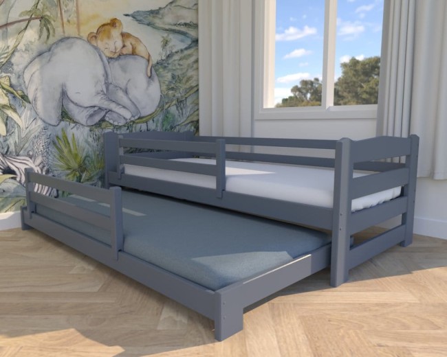 grafitowe  łózko dziecięce Sara Low niskie łóżko dla rodzeństwa, wysuwane łóżko dla dwóch osób od producenta Valor Meble.jpg