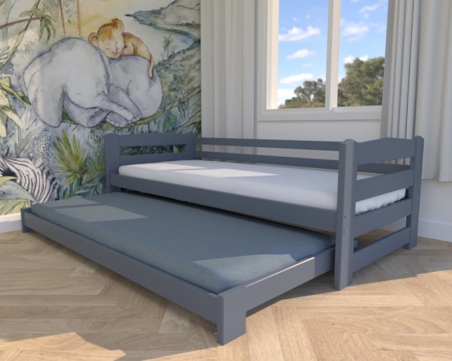 grafitowe  łózko dziecięce Sara Low, niskie łóżko dla rodzeństwa, rozsuwane łóżko dla dwóch osób od producenta Valor Meble.jpg