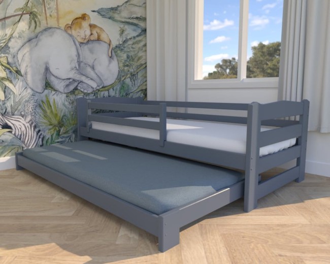 łóżko dziecięce Sara Low niskie łóżko dla rodzeństwa w kolorze grafitowym, łóżko rozkładane  podwójne od Valor Meble.jpg