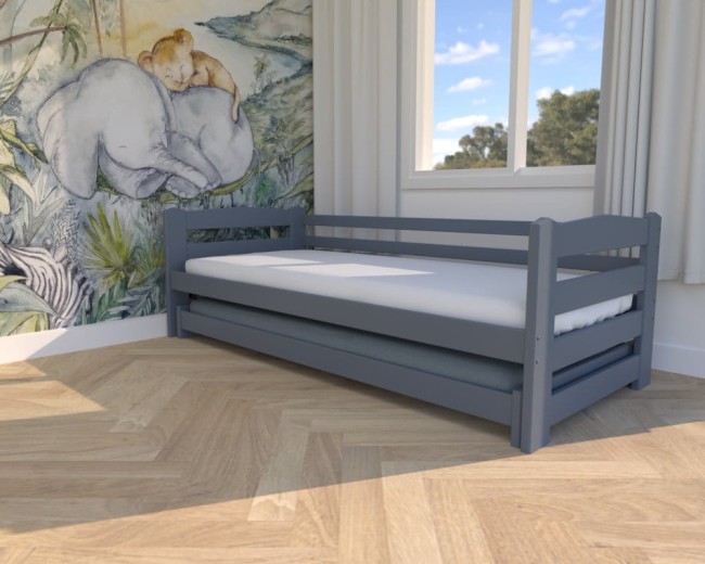 łóżko dziecięce Sara Low niskie łóżko dla rodzeństwa w kolorze grafitowym, łóżko rozkładane od Valor Meble.jpg