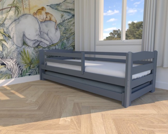 łóżko dziecięce Sara Low,niskie łóżko dla rodzeństwa w kolorze grafitowym, drewniane łóżko rozkładane od Valor Meble.jpg