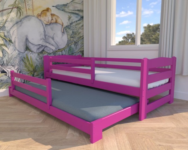 łóżko dziecięce Sara Low, dwuosobowe łóżko dla dwulatków, wysuwane łóżko podwójne od producenra Valor Meble w kolorze róż.jpg