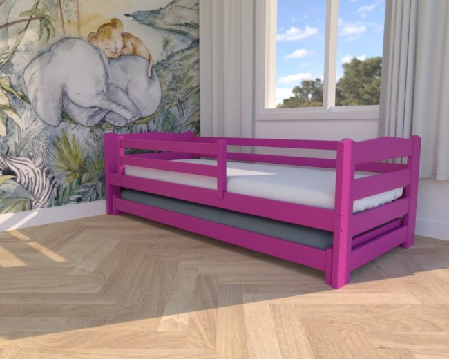 łóżko dziecięce Sara Low, różowe łóżeczko dla dziewczynek, idealne łóżeczko dla dwulatki, łóżko wysuwane drewniane od producenta Valor Meble.jpg