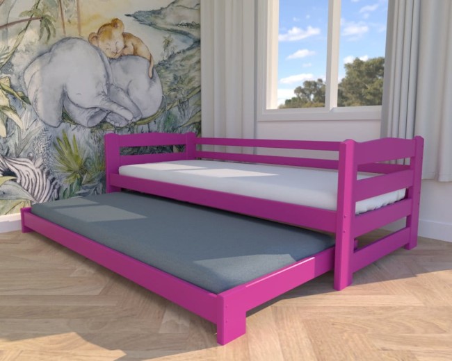 łóżko dziewczęce Sara Low, łóżko dla bliźniaczek, wysuwane łóżko dwuosobowe w kolorze różowym od Valor Meble.jpg