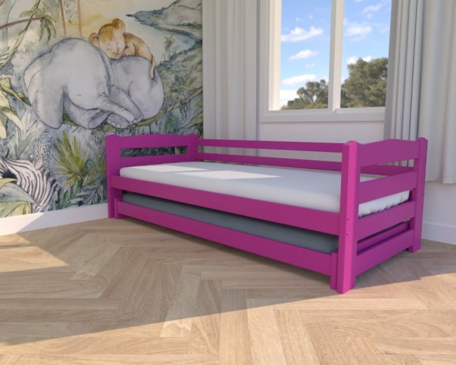 łóżko dziewczęce Sara Low, niskie łóżko dla siostrzyczek, różowe łóżko podwójne rozsuwane do pokoju dwulatki od Valor Meble.jpg