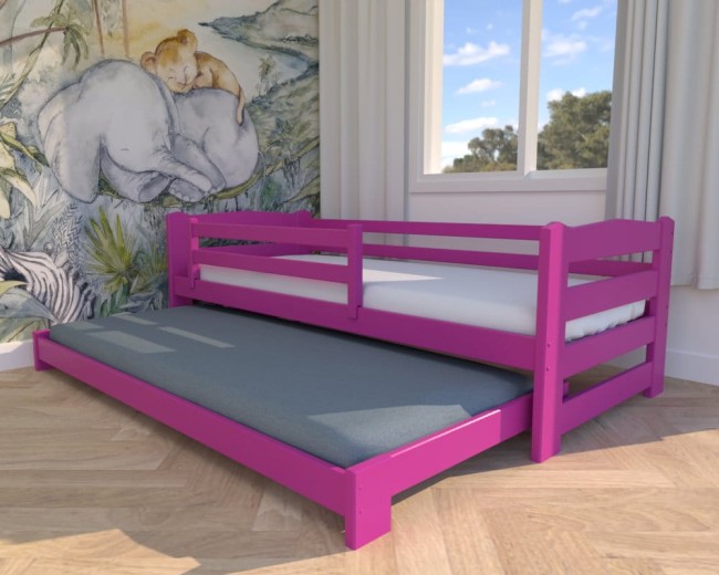 różowe łóżko dziecięce Sara Low, łóżko dla dwulatko, idealne łóżko dla rodzeństwa, różowe łóżko drewniane od producenta Valor Meble.jpg