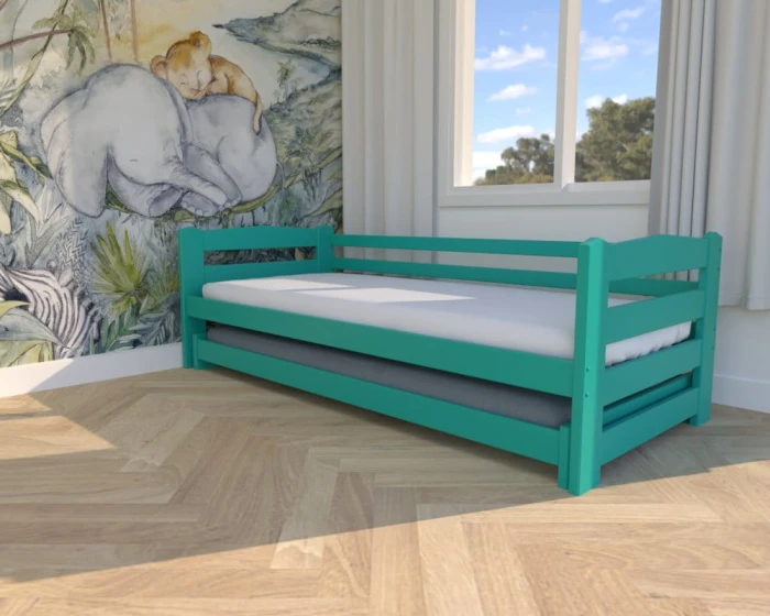 Łóżko - Sara LOW PREMIUM  kolor turkusowy