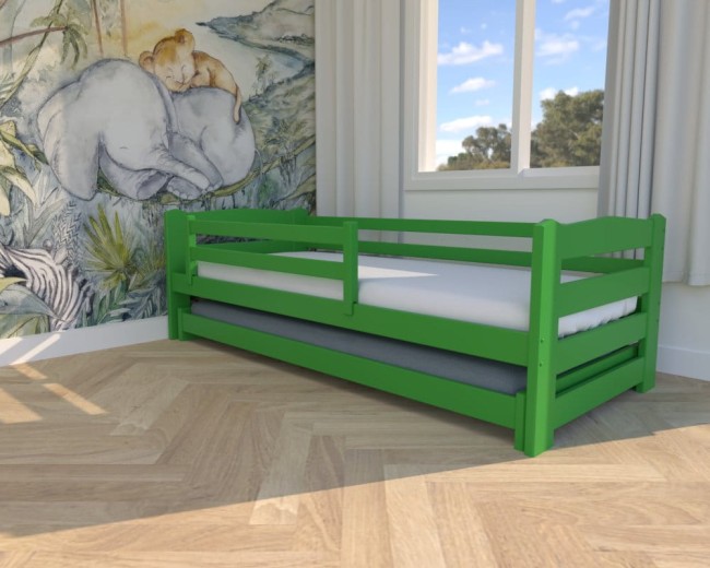 łóżko dziecięce Sara Low, drewniane łóżeczko rozsuwane dla dwulatków, łóżko z barierkami od producenta Valor Meble.jpg