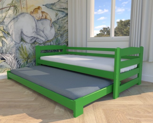 łóżko dziecięce Sara Low, drewniane łóżeczko rozsuwane dla dwulatków, łóżko z barierkami wspólne łóżko dla rodzeństwa od producenta Valor Meble.jpg