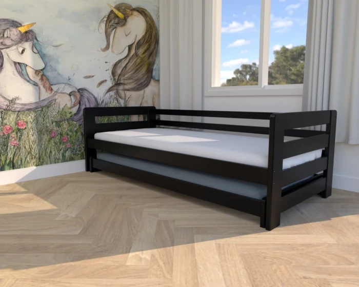 Łóżko rozsuwane - Jasio LOW PREMIUM kolor czarny