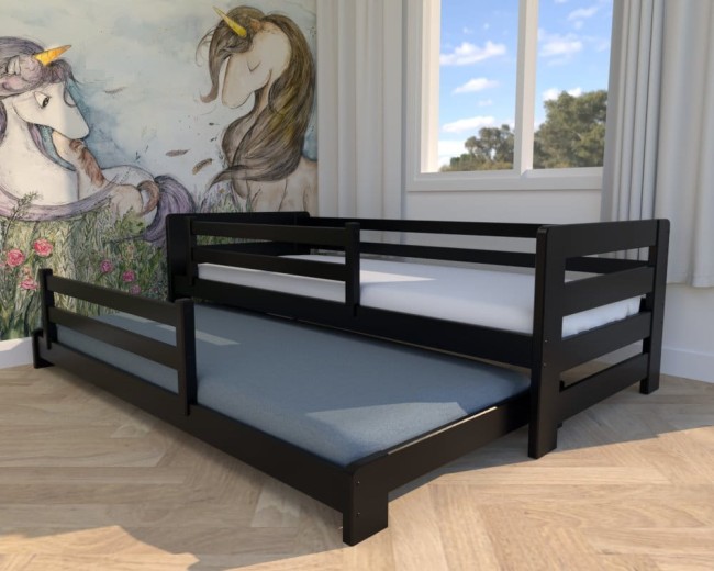 czarne łóżko dziecięce Jasio Low, niskie łóżeczko dla rodzeństwa, solidne, wytrzymałe łóżko dla chłopców od Valor Meble.jpg