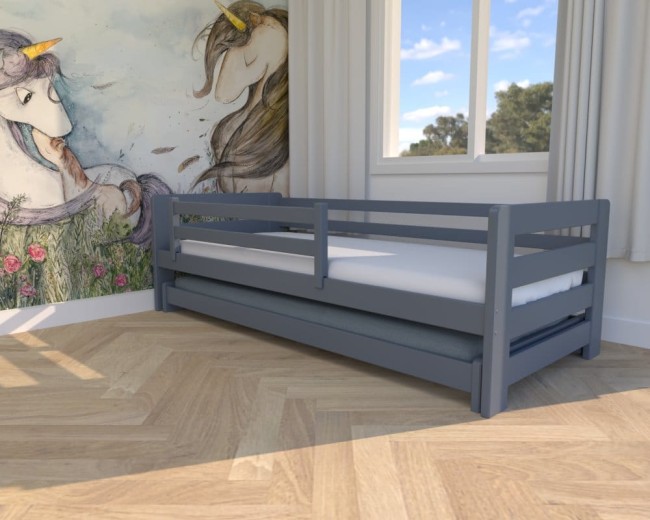 lozeczko dla dzieci Jasio Low , niskie bezpieczne łóżeczko wysuwane dla rodzeństwa od producenta Valor Meble, łóżko dwuosobowe kolor grafit.jpg