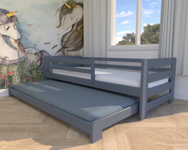 łóżko  dla dzieci Jasio Low , niskie bezpieczne łóżeczko rozsuwane dla rodzeństwa od producenta Valor Meble kolor grafit.jpg