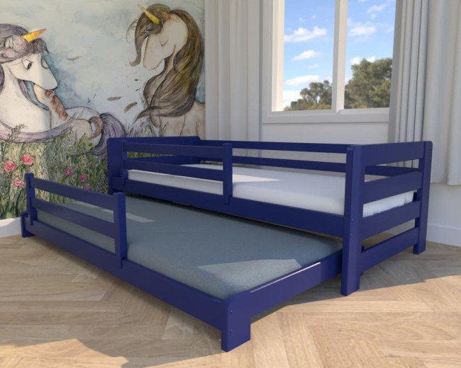 lozeczko dla dzieci Jasio Low , niskie bezpieczne łóżeczko rozsuwane dla rodzeństwa od producenta Valor Meble kolor granat.jpg