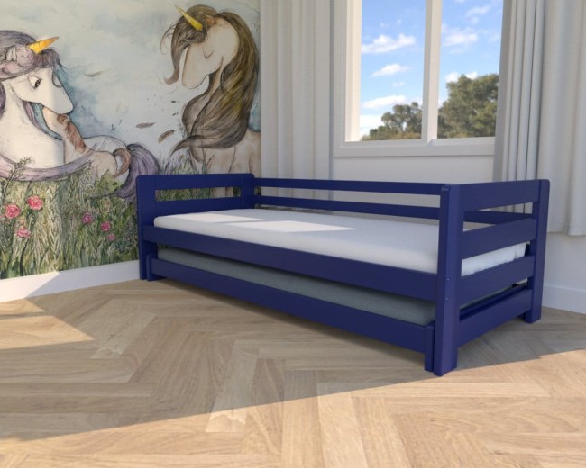 lozeczko dla dzieci Jasio Low , niskie bezpieczne łóżeczko rozsuwane dla rodzeństwa od producenta Valor Meble, łóżko dwuosobowe wysuwne, kolor grafit.jpg