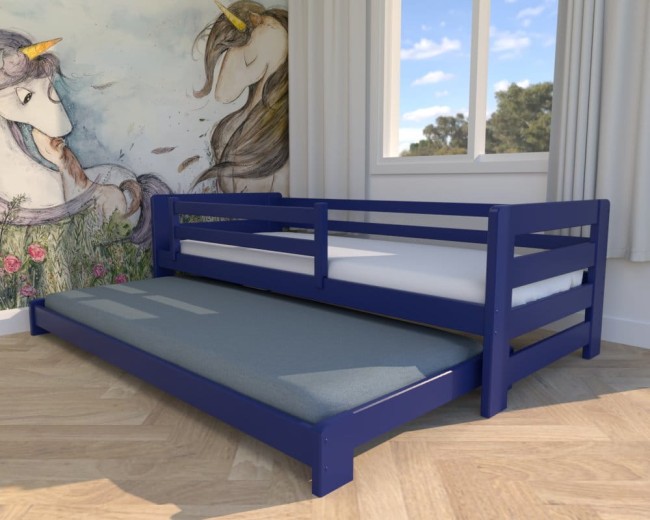 lozeczko dla dzieci Jasio Low , niskie bezpieczne łóżeczko wysuwane podwójne  dla rodzeństwa od producenta Valor Meble kolor grafit (2).jpg