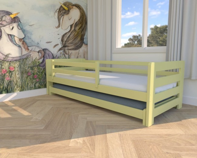 pastelowe lozeczko dla dzieci Jasio Low , niskie bezpieczne łóżeczko wysuwane podwójne  dla rodzeństwa od producenta Valor Meble kolor pastelowy żółty.jpg