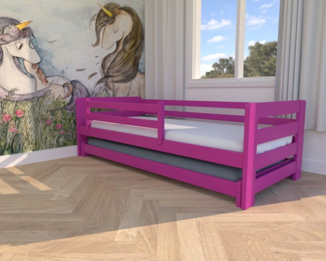 łóżko dla dzieci Jasio Low, niskie łóżko podwójne,łóżeczko dla dwóch dziewczynek, rozsuwane  łóżko podwójne dla najmłodszych od Valor Meble kolor róż.jpg