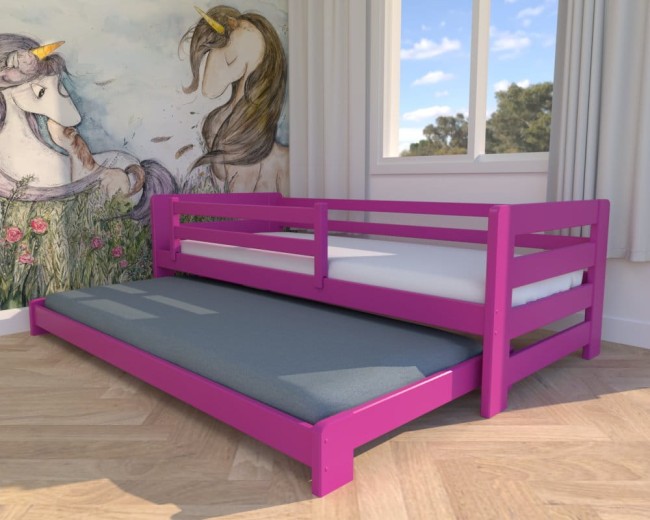 łóżko dla dzieci Jasio Low, niskie łóżko podwójne,łóżeczko dla siostrzyczek, wysuwane łóżko podwójne dla najmłodszych od Valor Meble, łóżko  różowe.jpg
