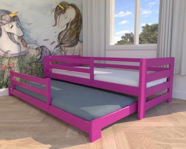 różowe łóżko dla dzieci Jasio Low, niskie łóżko podwójne,łóżeczko dla dziewczynek, wysuwane łóżko podwójne dla najmłodszych od Valor Meble.jpg