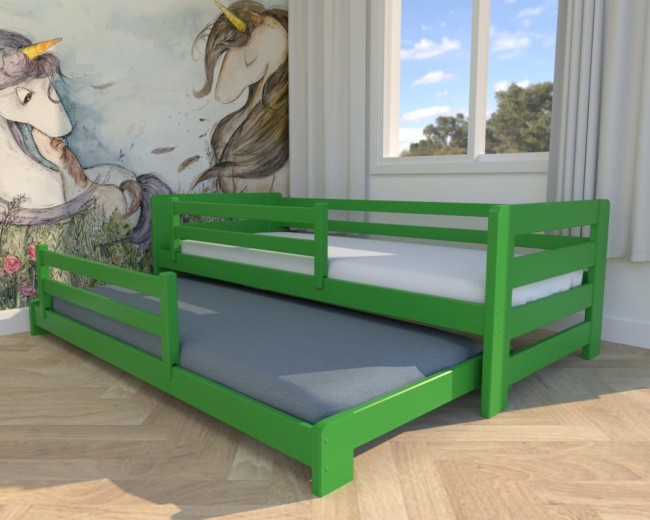 łóżeczko dla dzieci Jasio Low, niskie łóżko podwójne,łóżeczko dla dwójki dzieci, rozsuwane  łóżko podwójne dla najmłodszych od Valor Meble  zielone.jpg