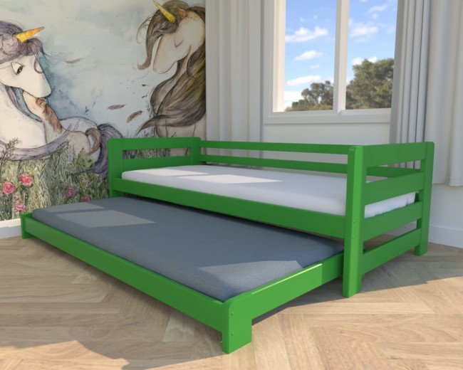 łóżeczko dziecięce Jasio Low, niskie łóżko podwójne,łóżeczko dla dwójki dzieci, rozsuwane  łóżko podwójne dla najmłodszych od Valor Meble  zielone.jpg