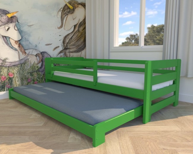 łóżko dla dzieci Jasio Low, niskie łóżko podwójne,łóżeczko dla dwójki dzieci, rozsuwane  łóżko podwójne dla najmłodszych od Valor Meble kolor zielony.jpg